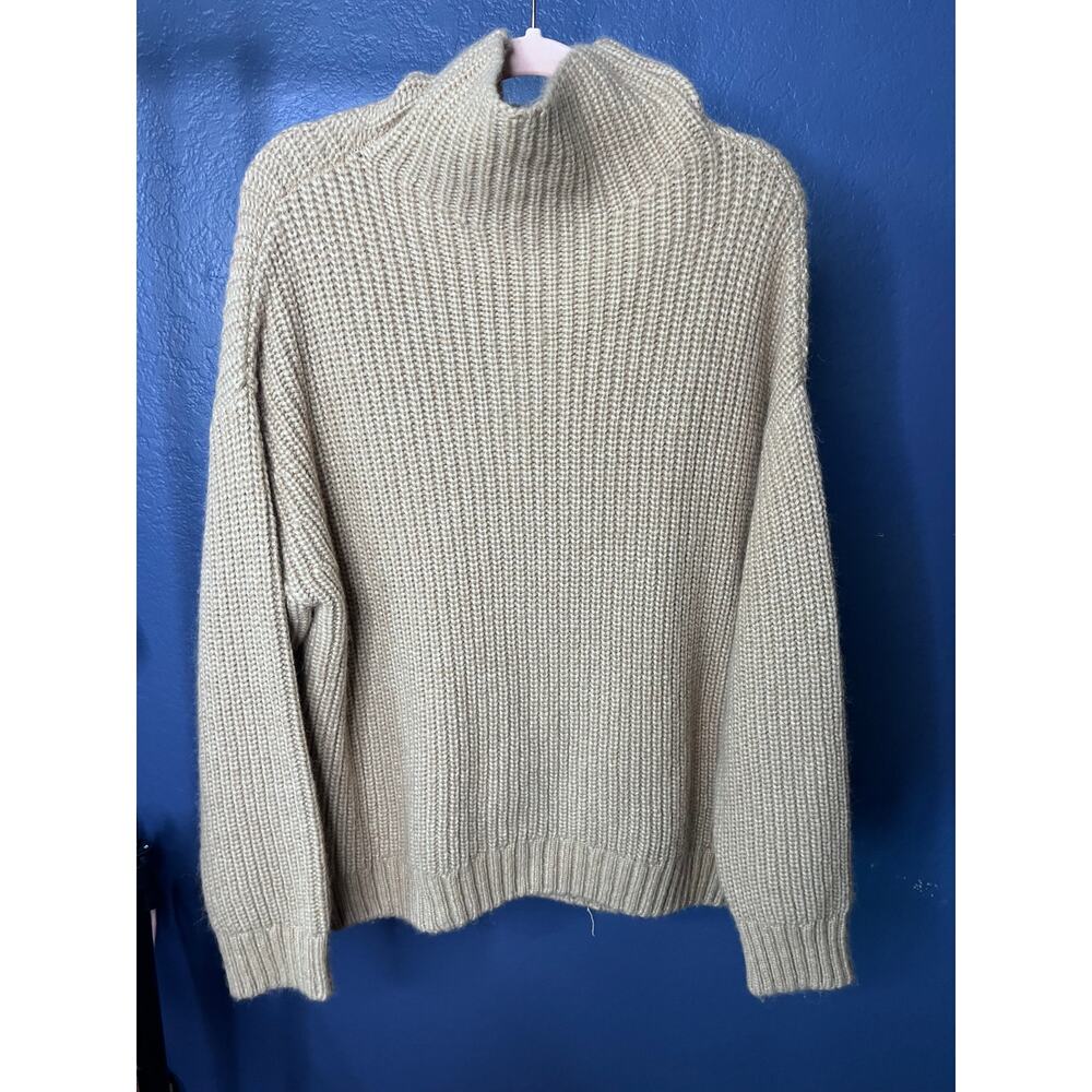 Anine Bing Sydney Turtleneck Sweater Tan Alpaca Wool Blend Ribbed Knit Small - Picture 4 of 7